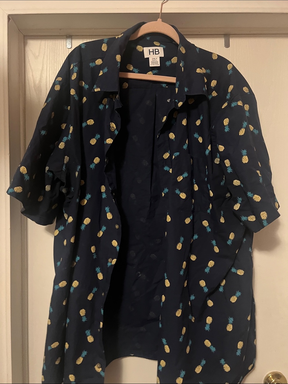 Men’s Navy Short-Sleeve Pineapple Print Button-Down Shirt